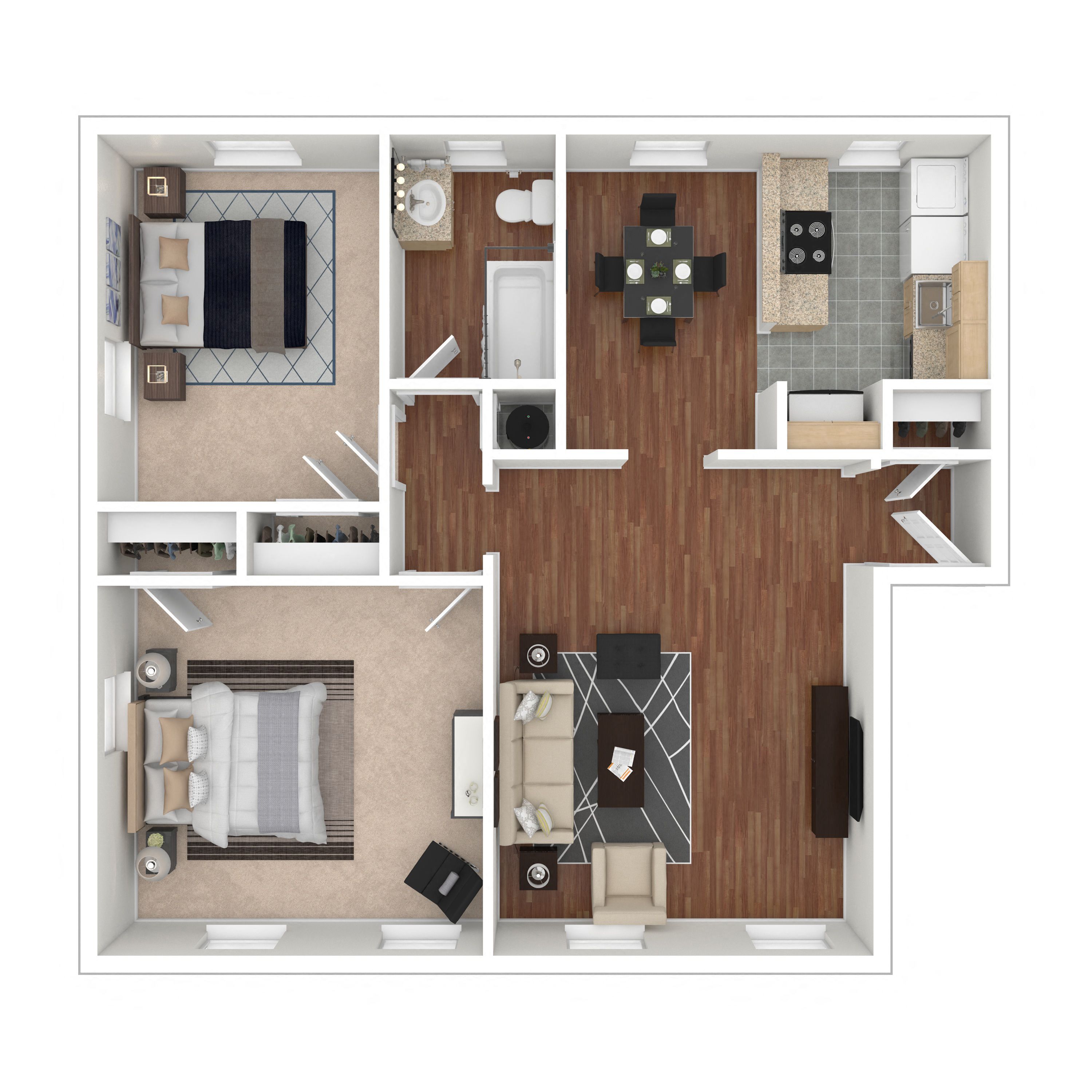 Floor plan for 2 beds, 1 bath, 750 sqft